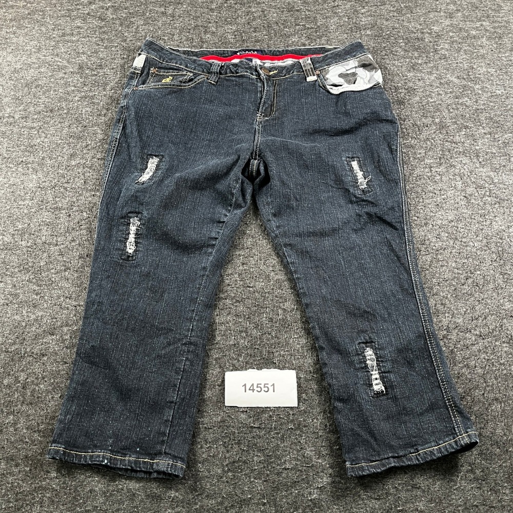 Rocawear Capri Jeans Womens 18 Blue Denim Cotton Stretch Classic Fit Distressed